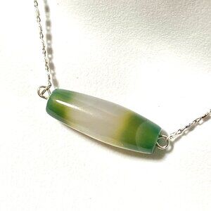 2/$20, Green Agate Necklace, Genuine Gemstone Bar Pendant & Stainless Chain